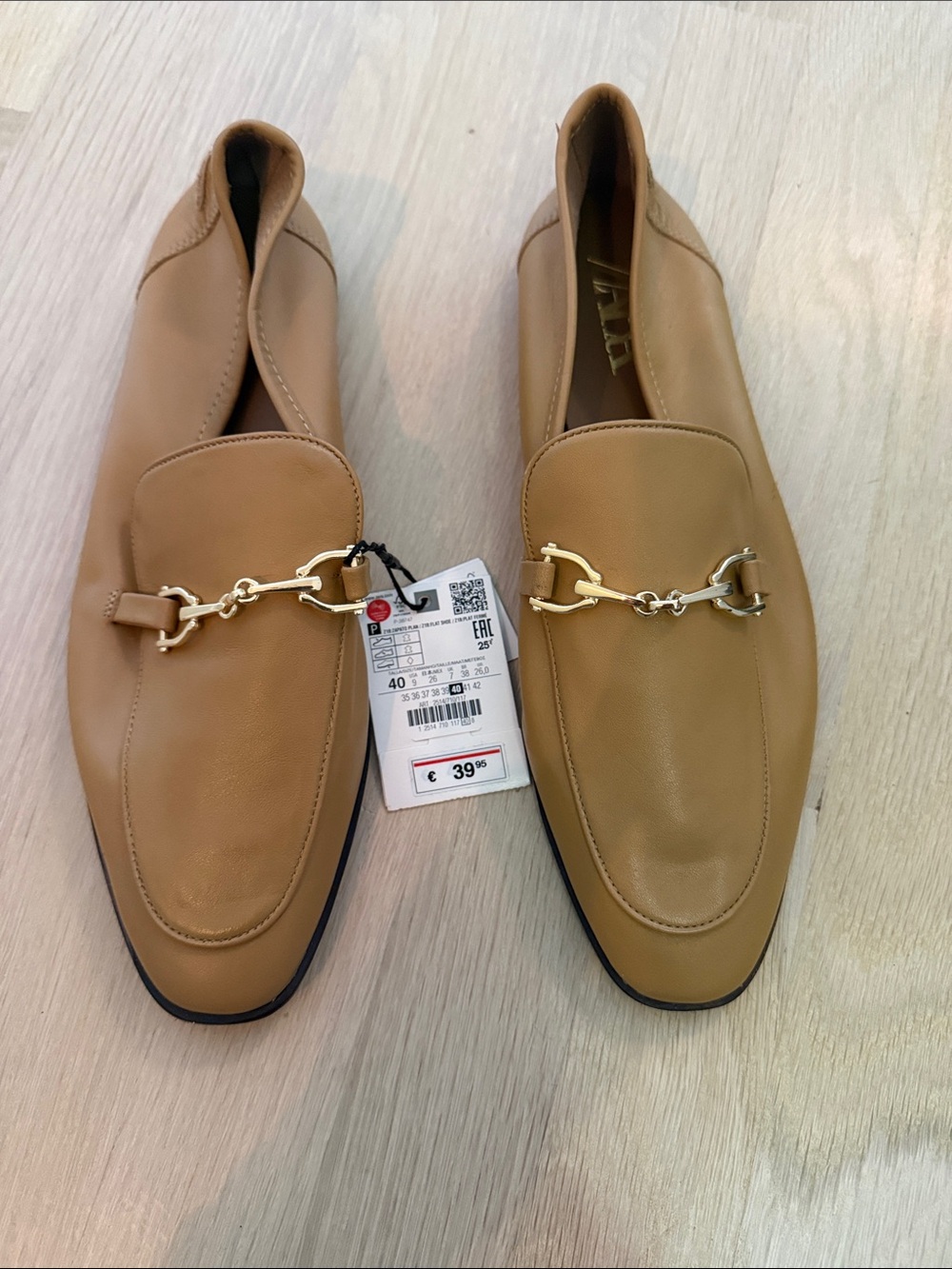 Zara Women's Tan Loafers with Gold Bit